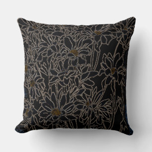 Cojín Decorativo El crisantemo flor de jardín arte negro y metaliza