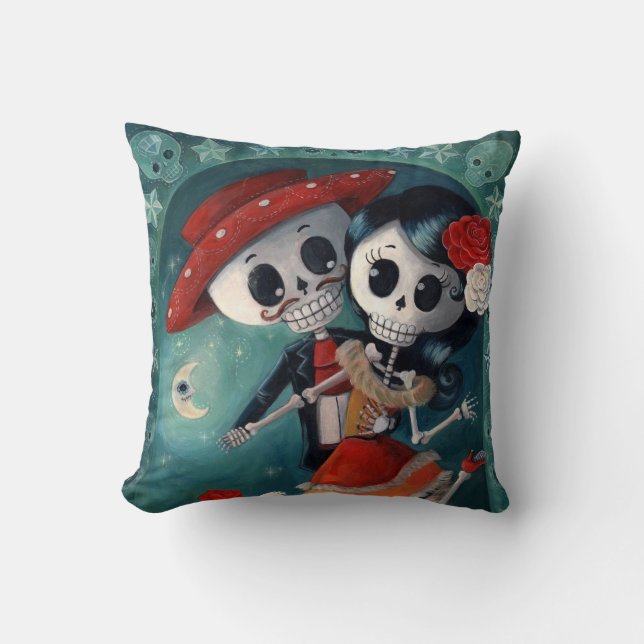 Cojín Decorativo El día de los amantes del esqueleto muertos (Anverso)