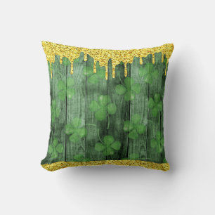 Cojín Decorativo El Día de San Patricio Shamrock Purpurina Gold Dri