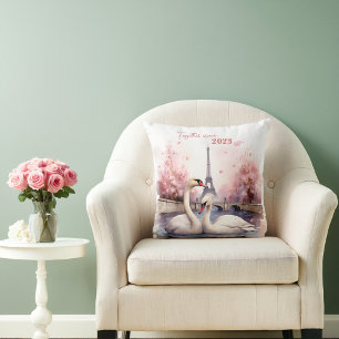 Cojín Decorativo El día de San Valentín en París - Un par de cisnes