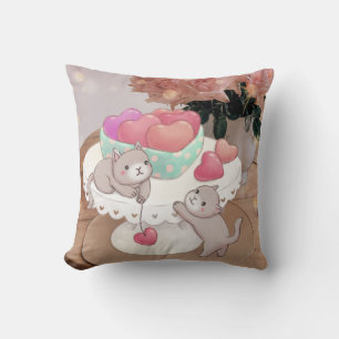 Cojín Decorativo El día de San Valentín: Gatos, Cookies del Corazón