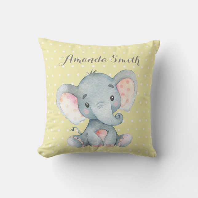 Cojín Decorativo El elefante bebe amarillo y gris (Anverso)