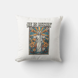 Cojín Decorativo Él Es Camiseta De Vidrio Pintado De Pascua Vintage