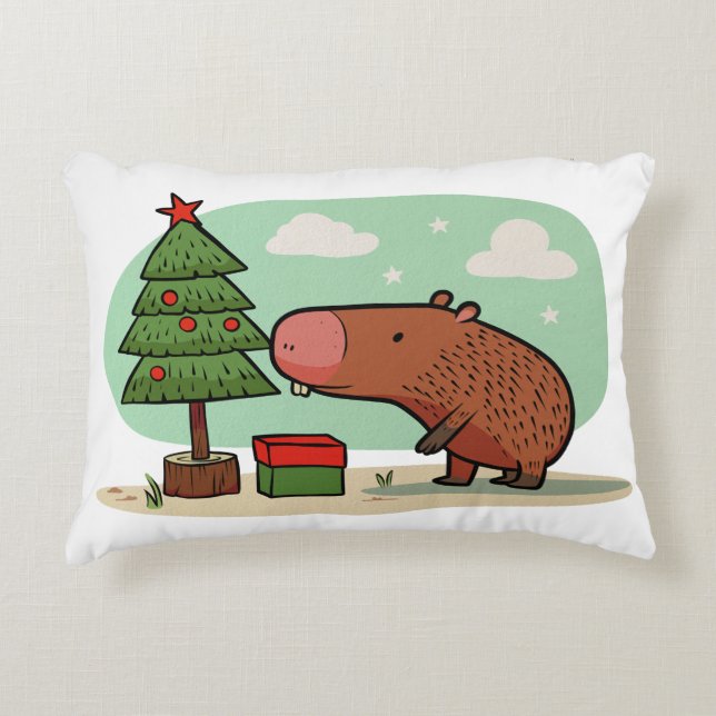 Cojín Decorativo El fascinante dibujo del capibara de Navidades lúd (Anverso)