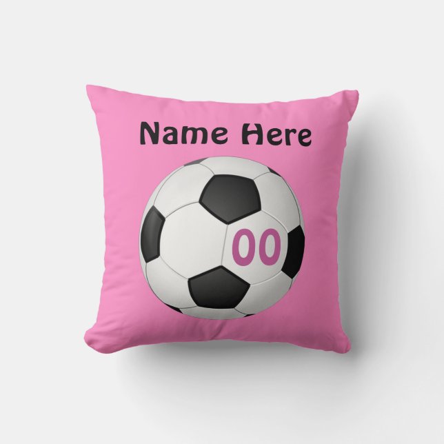 Cojín Decorativo El fútbol personalizado rosa soporta el NOMBRE, (Anverso)