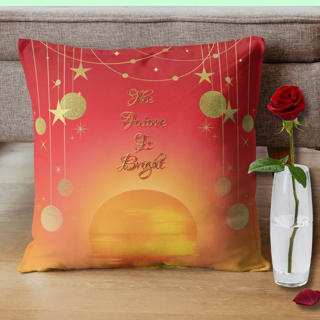 Cojín Decorativo "El futuro es brillante": Sol y estrellas motivaci (A gorgeous, happy sun, star, and moon pillow with customizable text to read whatever you wish)