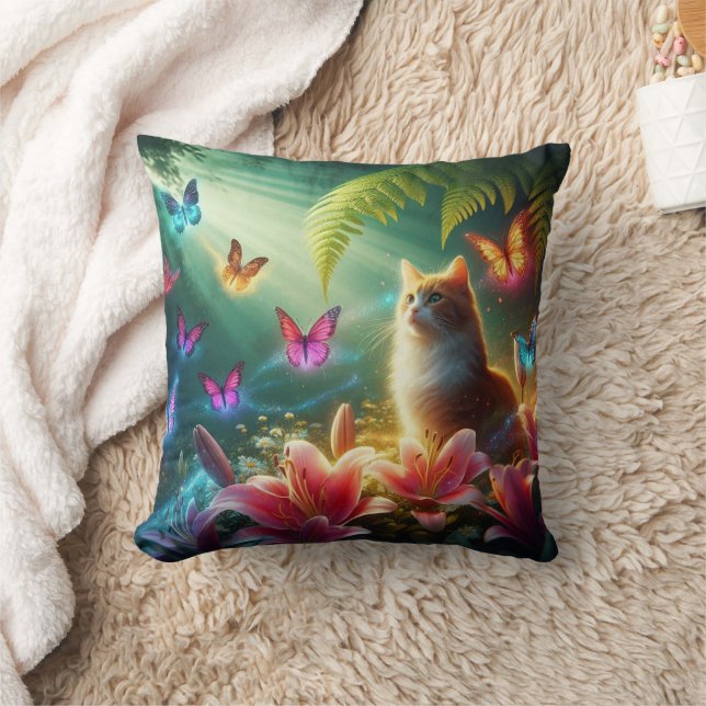 Cojín Decorativo El Gato Curioso & Sus Mariposas (Manta)