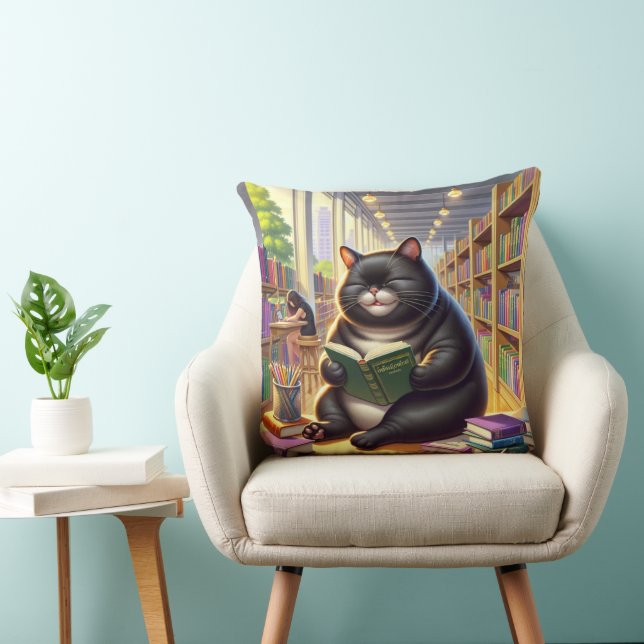 Cojín Decorativo El gato está leyendo un libro (Silla)