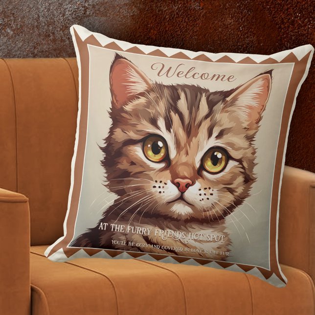 Cojín Decorativo El gato gatito lindo ama el arte animal (Pillow featuring a painting of a cute kitten with your own texts. Great for a cat lover)