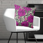 Cojín Decorativo El graffiti inspiró el patrón Rosa rosado negro<br><div class="desc">Patrón rosa,  negro y blanco roto con rosas con contornos negros</div>
