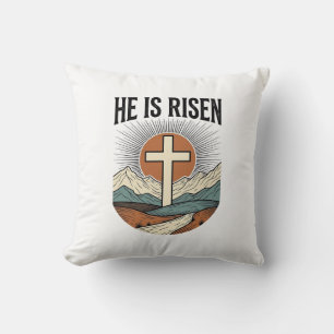 Cojín Decorativo Él ha resucitado Cruz Amanecer Cristiano Camiseta