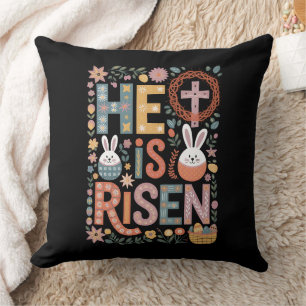 Cojín Decorativo Él ha resucitado Jesús Floral Cute Easter Bunny Ra