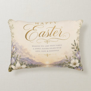 Cojín Decorativo Él ha resucitado Pascua, Cruz floral elegante cris