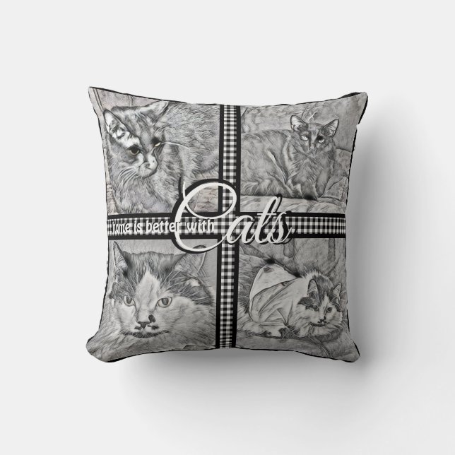 Cojín Decorativo El Hogar Es Mejor Con Los Gatos-Personalizados- (Anverso)