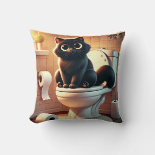 Cojín Decorativo El inodoro negro para gato - Funny arte en el baño