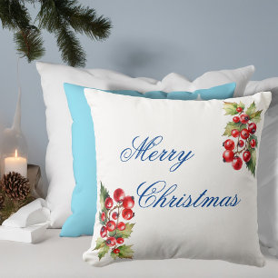Cojín Decorativo El invierno blanco Holly Berries Feliz Navidad