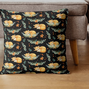 Cojín Decorativo El invierno Cottagecore Sleeping Fox Black