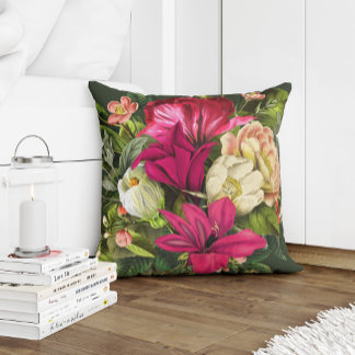 Cojín Decorativo El jardín de verano magenta crema rosa y flores ve