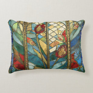 Cojín Decorativo El Jefe Rojo de Vidrio Manchado atiende al amanece