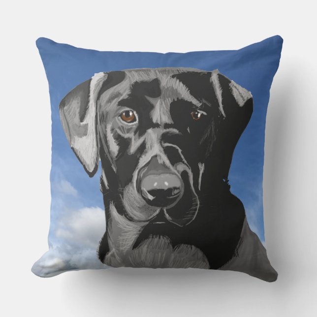 Cojín Decorativo El labrador negro contra el cielo azul (Anverso)