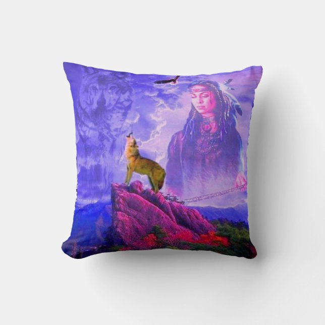 Cojín Decorativo El Llamado Del Gran Espíritu Lobo (Anverso)