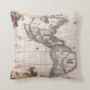 Cojín Decorativo El mapa de Visscher del Nuevo Mundo