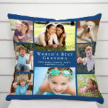 Cojín Decorativo El mejor Collage de fotos azul de la abuela del mu<br><div class="desc">Dale a la mejor abuela del mundo una almohada de collage de fotos personalizados que ella disfrutará y valorará durante años. Puedes personalizar con ocho fotos de nietos, hijos, otros miembros de la familia, mascotas, etc., personalizar la expresión "La mejor abuela del mundo" y si se llama "Abuela", "Nana", "Abuela",...</div>