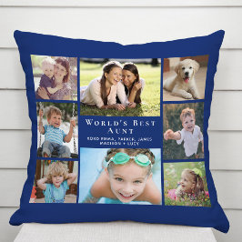 Cojín Decorativo El mejor Collage de fotos de tía del mundo azul