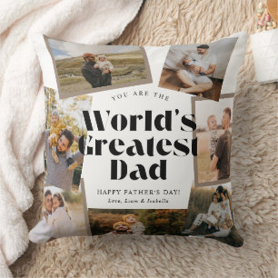 Cojín Decorativo El mejor papá del mundo Collage de 7 fotos retro e