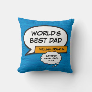 Cojín Decorativo El mejor papá del mundo, papá, superhéroe azul div