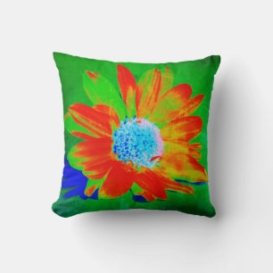 Cojín Decorativo El Naranja de arte pop Daisy sobre el verde