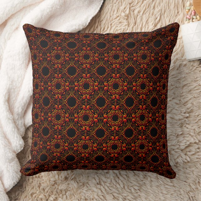 Cojín Decorativo El Naranja Rojo Damask En Negro (Manta)
