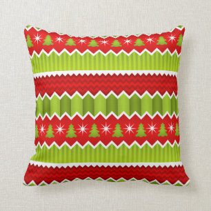Cojín Decorativo El navidad rojo y Chevron verde raya el modelo