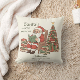Cojín Decorativo El nombre y año de Navidad del gusano de libros fa