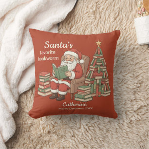 Cojín Decorativo El nombre y año de Navidad del gusano de libros fa
