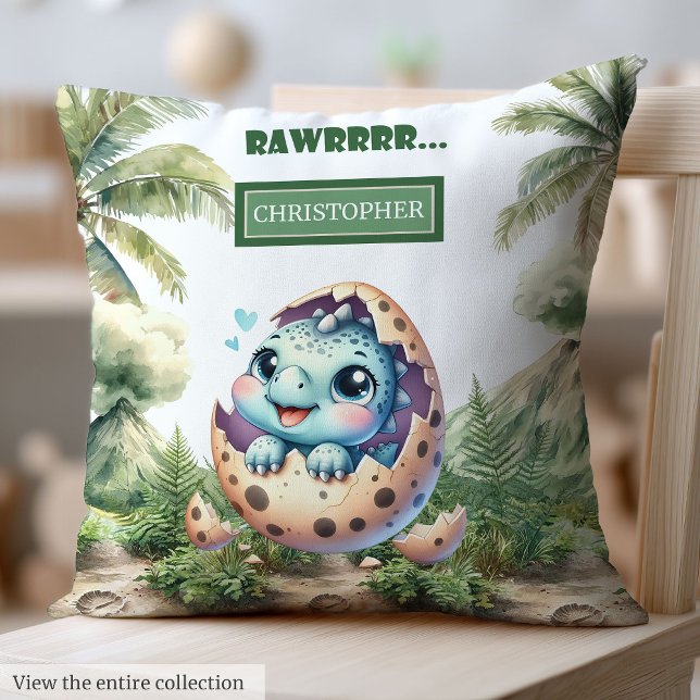 Cojín Decorativo El odio de los bebés pronto Dinosaurio personaliza (Cute Hatching Soon Baby Dinosaur Personalized Throw Pillow)