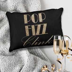 Cojín Decorativo El oro moderno y el Fiesta negro Pop Fizz Clink