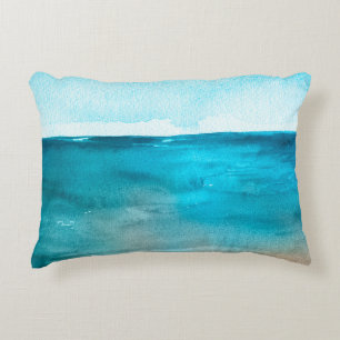 Cojín Decorativo El paisaje oceánico. Hermoso dolor de mano acuarel