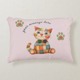 Cojín Decorativo El parche multicolor personalizado del gato feliz