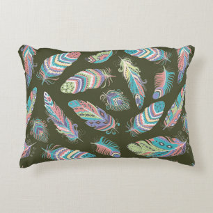 Cojín Decorativo El Patrón De Feathers Boho Seamless. Étnica tribal