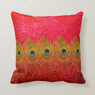 Cojín Decorativo El pavo real verde tiñe de colorido rojo Purpurino
