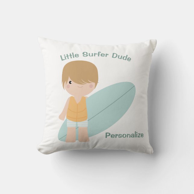 Cojín Decorativo El pequeño Surfer Dude Cum Baby Boy Surfboard  (Anverso)