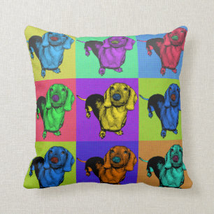 Cojín Decorativo El perro de patas muy cortas Doxie del arte pop