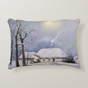 Cojín Decorativo El petróleo pinta el paisaje rural. Invierno. Pueb