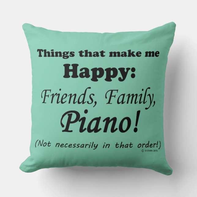 Cojín Decorativo El piano me hace feliz (Anverso)
