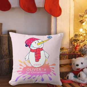 Cojín Decorativo El primer rosa navideño de un bebé de muñecas de n