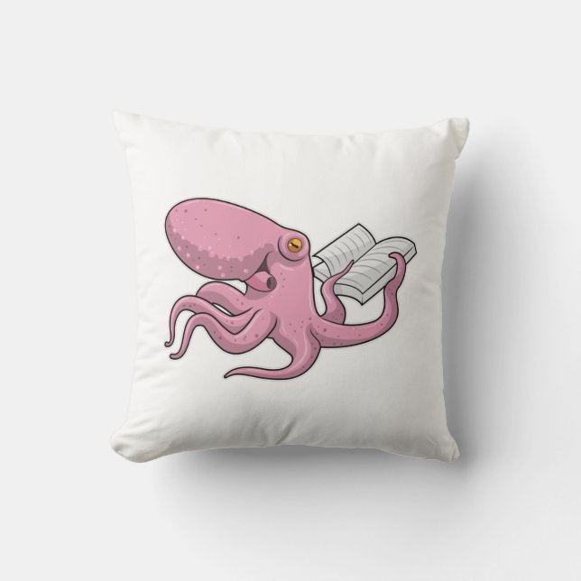 Cojín Decorativo El pulpo como nervioso con el libro (Anverso)