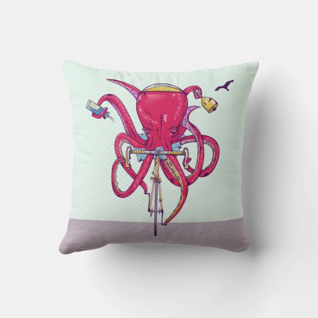 Cojín Decorativo El pulpo en bicicleta (Reverso)