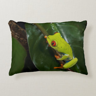 Cojín Decorativo El rojo observa la rana en tronco