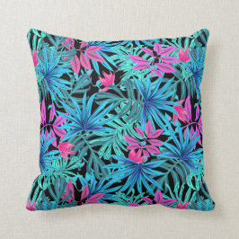 Cojín Decorativo El rosa del verde azul deja tropical colorido